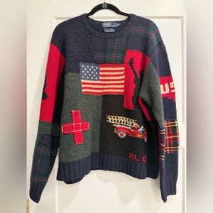 Rare Vintage Polo Ralph Lauren 9/11 Sweater XXL Hand Knit Wool Tribute Memorial